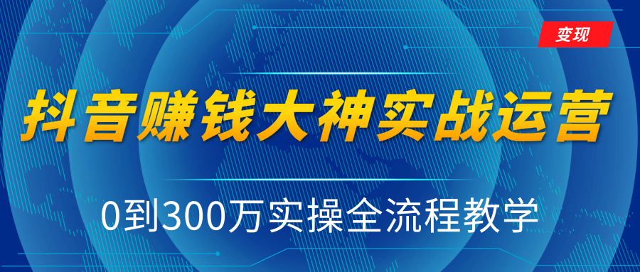 抖音赚钱大神实战运营教程，0到300万实操全流程教学，抖音独家变现模式-86资源库