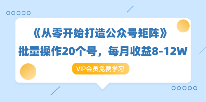 《从零开始打造公众号矩阵》批量操作20个号，每月收益大概8-12W（44节课）-86资源库