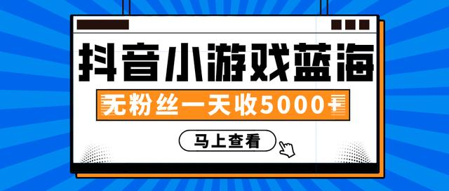 赚钱计划：抖音小游戏蓝海项目，无粉丝一天收入5000+-86资源库