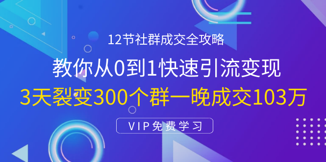 12节社群成交全攻略：从0到1快速引流变现，3天裂变300个群一晚成交103万-86资源库