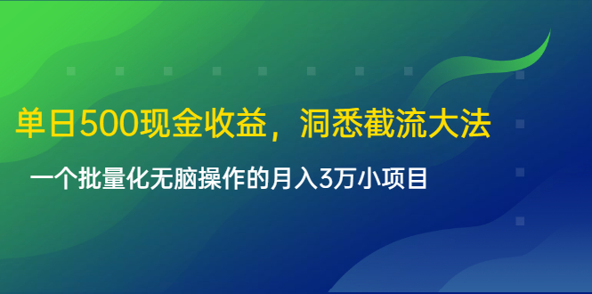 单日500现金收益，洞悉截流大法，一个批量化无脑操作的月入3万小项目-86资源库