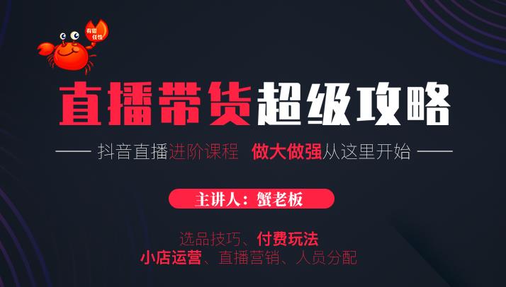 蟹老板抖音直播带货超级攻略：抖音直播带货的详细玩法，小店运营、付费投放等-86资源库