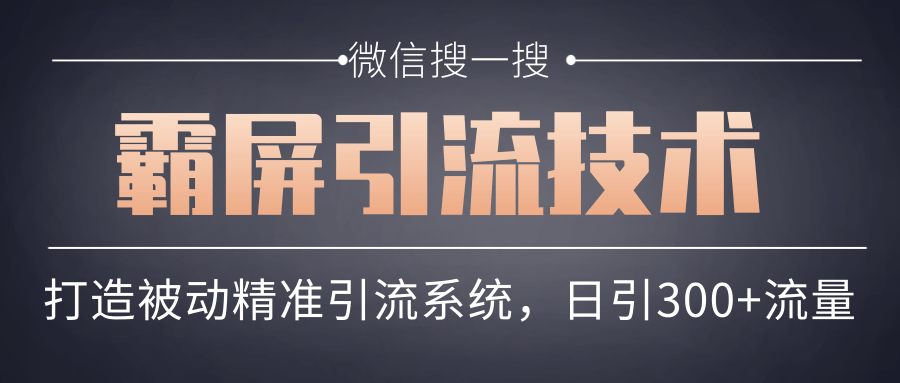微信搜一搜霸屏引流技术，打造被动精准引流系统，轻松日引300+流量-86资源库