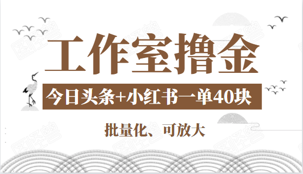 工作室撸金二件套：撸今日头条原创收益+小红书一单利润40块项目-86资源库