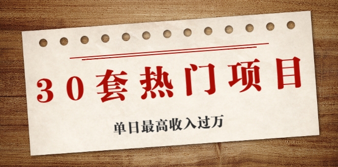 30套热门项目：单日最高收入过万 (网赚项目、朋友圈、涨粉套路、抖音、快手)等-86资源库