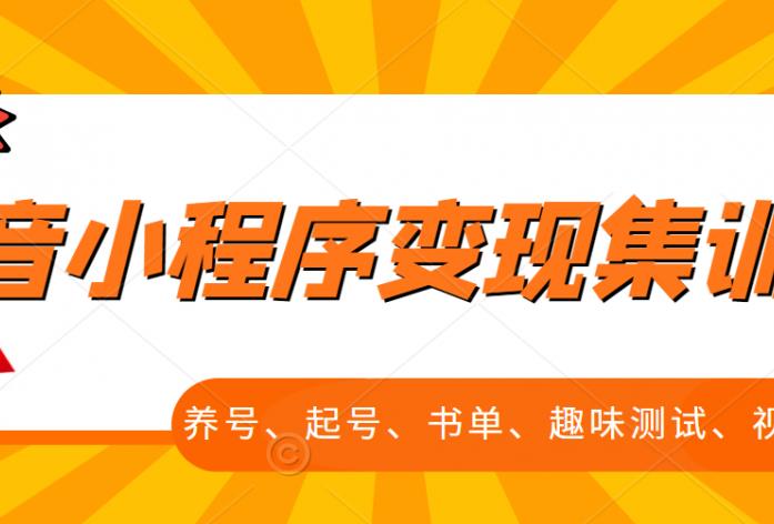 抖音小程序变现集训课，养号、起号、书单、趣味测试、视频剪辑，全套流程-86资源库