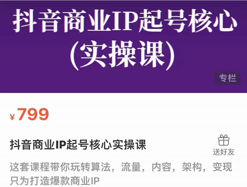 抖音商业IP起号核心实操课，带你玩转算法，流量，内容，架构，变现-86资源库