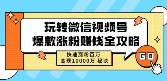玩转微信视频号爆款涨粉赚钱全攻略，快速涨粉百万变现万元秘诀-86资源库