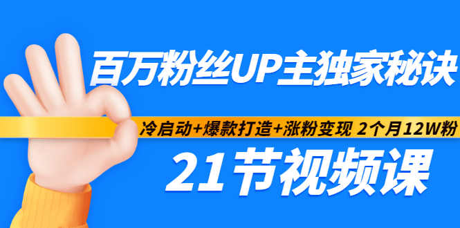 百万粉丝UP主独家秘诀：冷启动+爆款打造+涨粉变现2个月12W粉（21节视频课)-86资源库