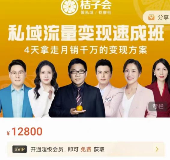 桔子会·私域流量变现速成班，4天拿走月销千万的变现方案 价值12800元-86资源库