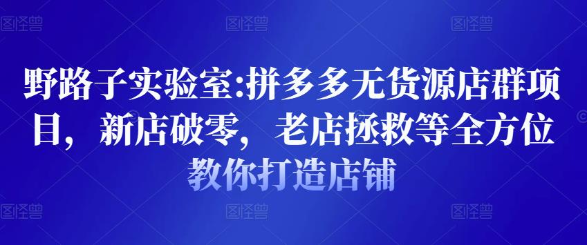 野路子实验室:拼多多无货源店群项目，新店破零，老店拯救等全方位教你打造店铺-86资源库