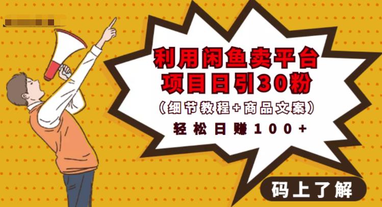 利用闲鱼卖平台项目课程资源日引流30+精准粉丝，轻松日赚100+，积累人脉可实现二次变-86资源库