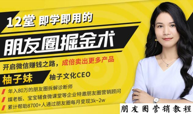 【营销必学】12堂学之即用的朋友圈掘金术：开启你的副业赚钱之路-86资源库