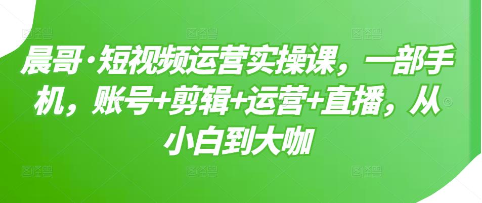 晨哥·短视频运营实操课，一部手机，账号+剪辑+运营+直播，从小白到大咖-86资源库