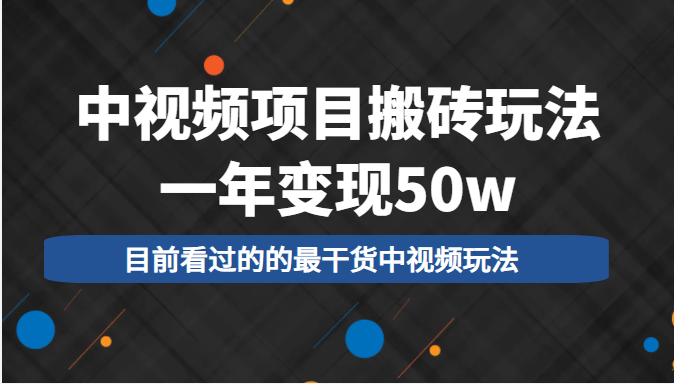 中视频项目搬砖玩法，一年变现50w，目前看过的的最干货中视频玩法-86资源库