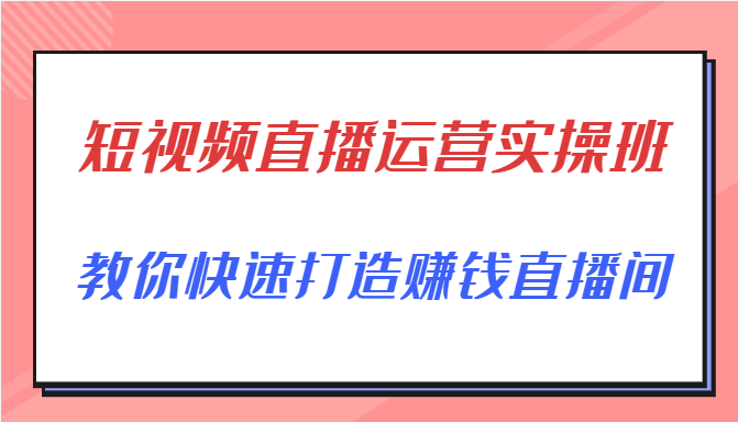 短视频直播运营实操班，直播带货精细化运营实操，教你快速打造赚钱直播间-86资源库