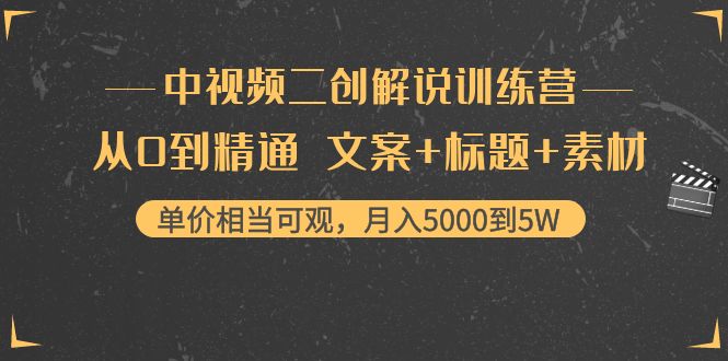 中视频二创解说训练营：从0到精通 文案+标题+素材、月入5000到5W-86资源库