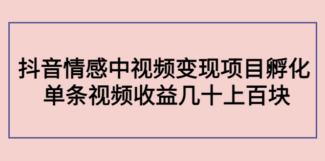 副业孵化营第5期：抖音情感中视频变现项目孵化 单条视频收益几十上百-86资源库