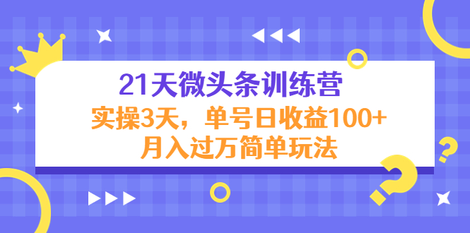 21天微头条训练营，实操3天，单号日收益100+月入过万简单玩法-86资源库
