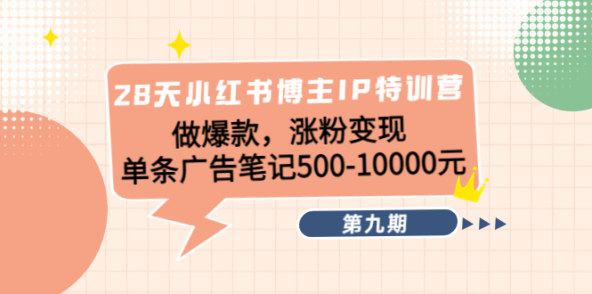 28天小红书博主IP特训营《第9期》做爆款，涨粉变现 单条广告笔记500-10000-86资源库