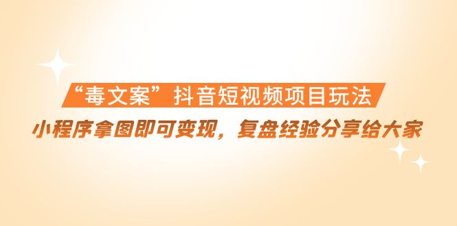 “毒文案”抖音短视频项目玩法，小程序拿图即可变现，复盘经验分享给大家-86资源库