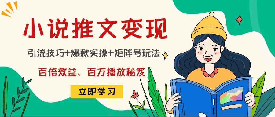 小说推文训练营：引流技巧+爆款实操+矩阵号玩法，百倍效益、百万播放秘笈-86资源库