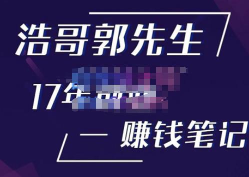 浩哥郭先生17年创业赚米笔记，打开你对很多东西的认知，让你知道原来赚钱或创业不单单是发力就行-86资源库