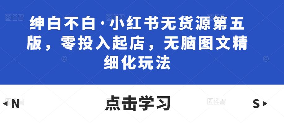 绅白不白·小红书无货源第五版，零投入起店，无脑图文精细化玩法-86资源库