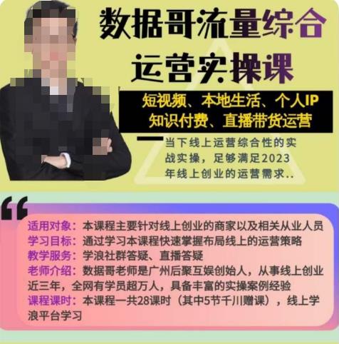 数据哥流量综合运营实操课：短视频、本地生活、个人IP知识付费、直播带货运营-86资源库