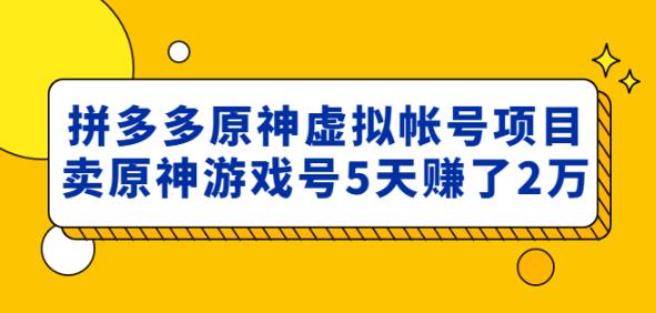 外面卖2980的拼多多原神虚拟帐号项目：卖原神游戏号5天赚了2万-86资源库