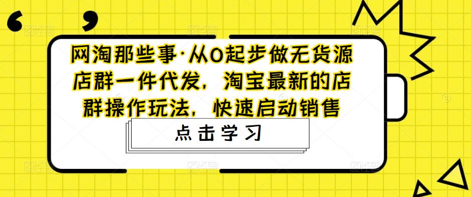 网淘那些事·从0起步做无货源店群一件代发，淘宝最新的店群操作玩法，快速启动销售-86资源库