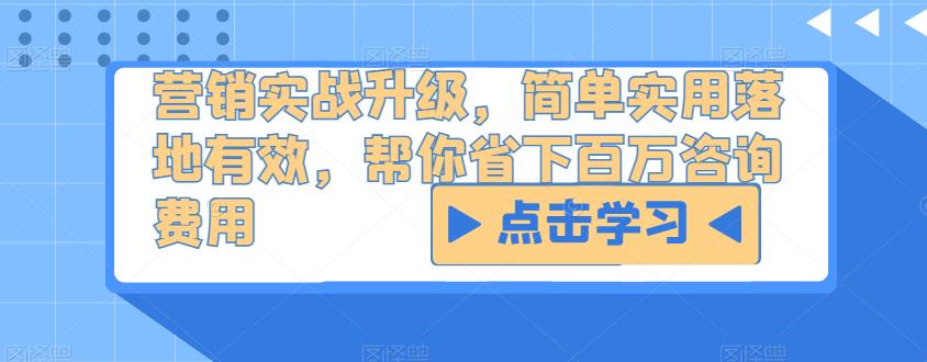 营销实战升级，简单实用落地有效，帮你省下百万咨询费用-86资源库