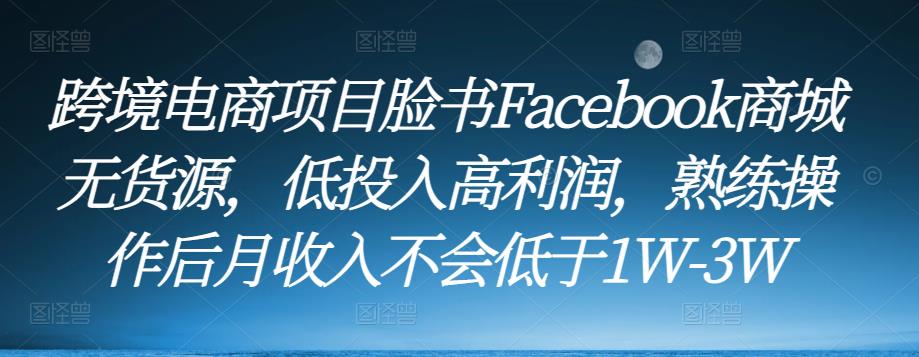 跨境电商项目脸书Facebook商城无货源，低投入高利润，熟练操作后月收入不会低于1W-3W-86资源库
