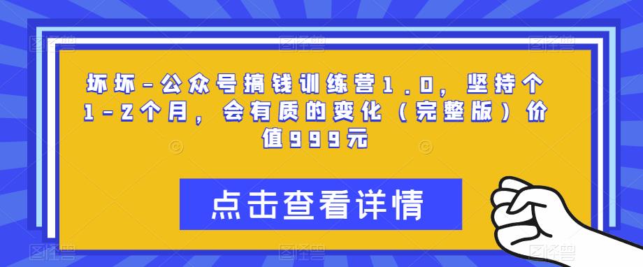 坏坏-公众号搞钱训练营1.0，坚持个1-2个月，会有质的变化（完整版）价值999元-86资源库