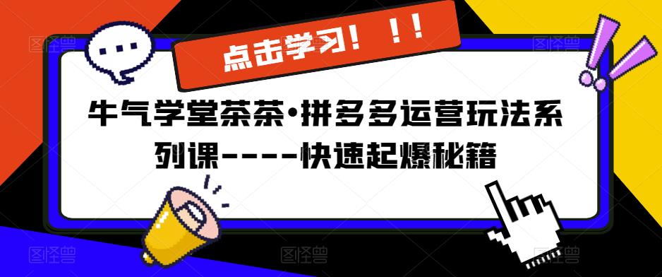 牛气学堂茶茶•拼多多运营玩法系列课—-快速起爆秘籍【更新】-86资源库