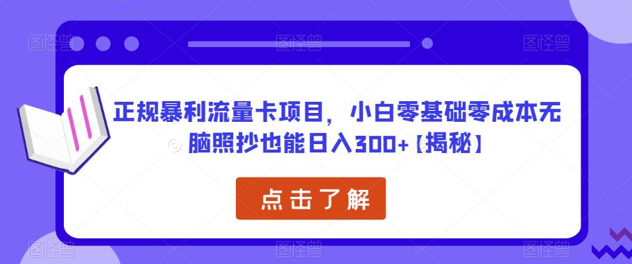 正规暴利流量卡项目，小白零基础零成本无脑照抄也能日入300+【揭秘】-86资源库