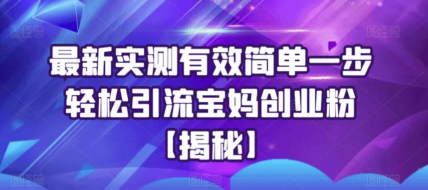 最新实测有效简单一步轻松引流宝妈创业粉【揭秘】-86资源库