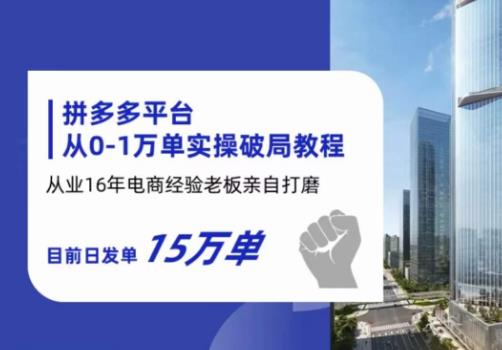 拼多多从0-1万单实操破局教程，从业16年电商经验打磨，目前日发单15万单-86资源库