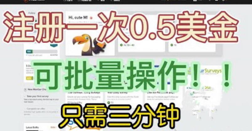 国外项目注册一次0.5美金，只需三分钟无脑操作，可批量同时放大操作，小白工作室福利【揭秘】-86资源库