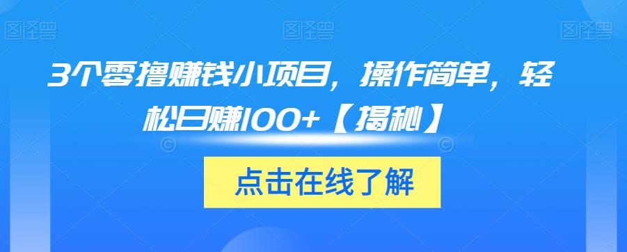 3个零撸赚钱小项目，操作简单，轻松日赚100+【揭秘】-86资源库