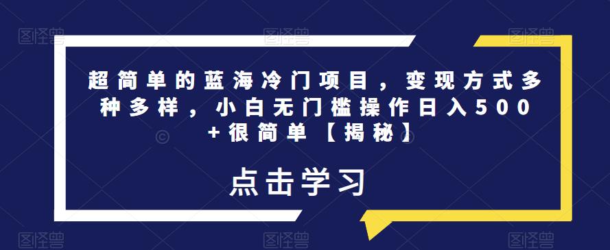 超简单的蓝海冷门项目，变现方式多种多样，小白无门槛操作日入500+很简单【揭秘】-86资源库