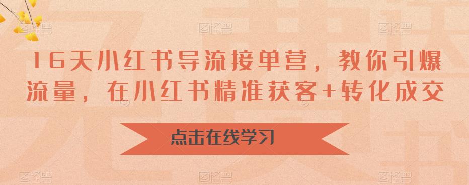 16天小红书导流接单营，教你引爆流量，在小红书精准获客+转化成交-86资源库