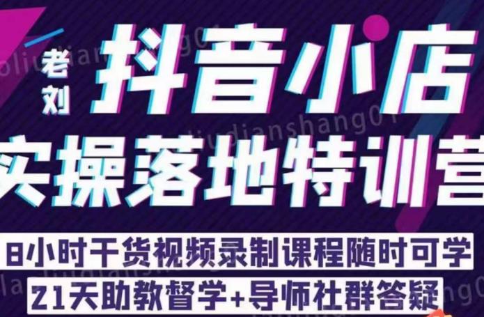 老刘·抖店商品卡流量，​抖音小店实操落地特训营，8小时干货视频录制课程随时可学-86资源库