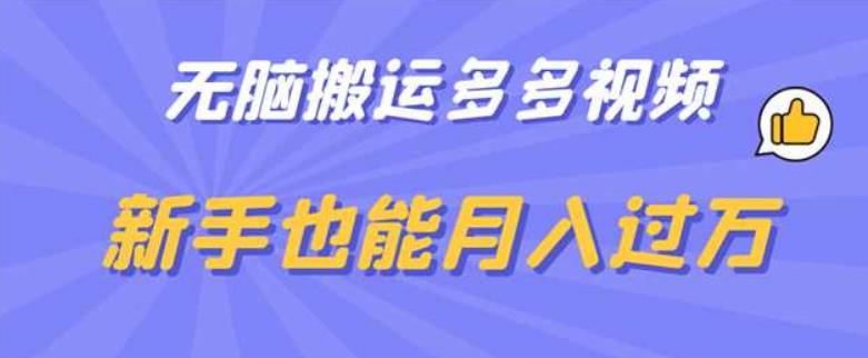 无脑搬运多多视频，新手也能月入过万【揭秘】-86资源库