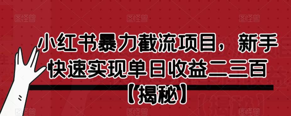 小红书暴力截流项目，新手快速实现单日收益二三百【仅揭秘】-86资源库