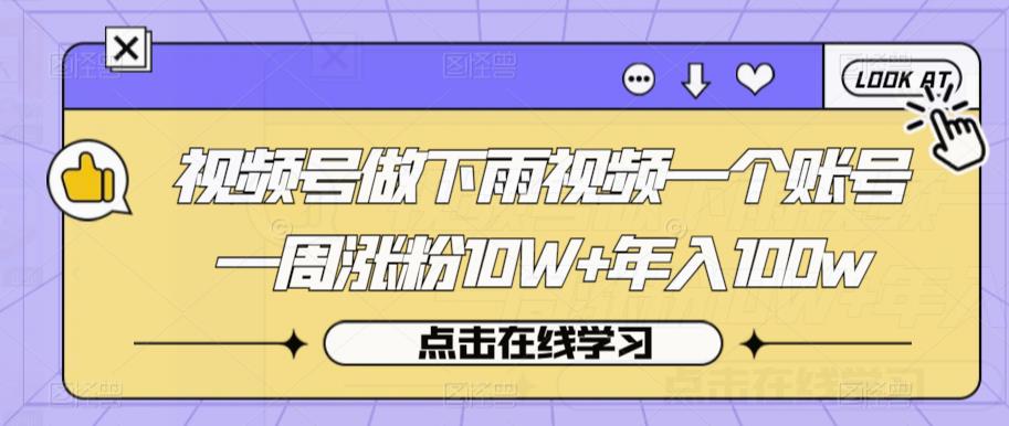 视频号做下雨视频一个账号一周涨粉10W+年入100w【揭秘】-86资源库