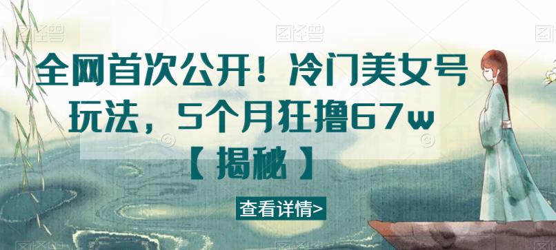 全网首次公开！冷门美女号玩法，5个月狂撸67w【揭秘】-86资源库