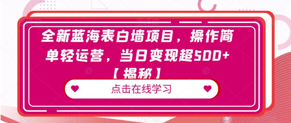 全新蓝海表白墙项目，操作简单轻运营，当日变现超500+【揭秘】-86资源库