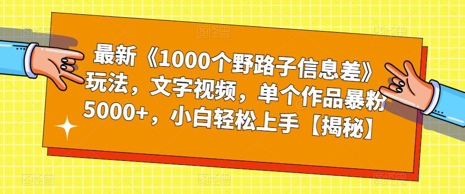 最新《1000个野路子信息差》玩法，文字视频，单个作品暴粉5000+，小白轻松上手【揭秘】-86资源库