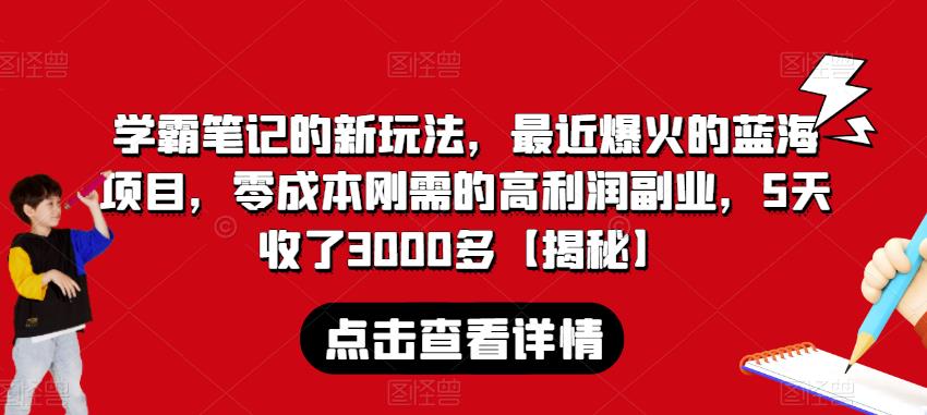 学霸笔记的新玩法，最近爆火的蓝海项目，零成本刚需的高利润副业，5天收了3000多【揭秘】-86资源库